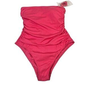 Shade & Shore Womens One-Piece Swimsuit L Pink Recycled Polyester Spandex Cheeky